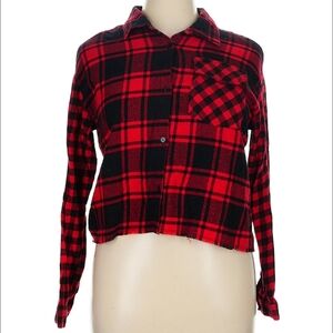 Vintage Red and Black‎ Plaid Cropped Button-Up Shirt
